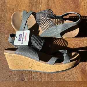 Skechers Women's Charcoal Metallic Wedge Sandals